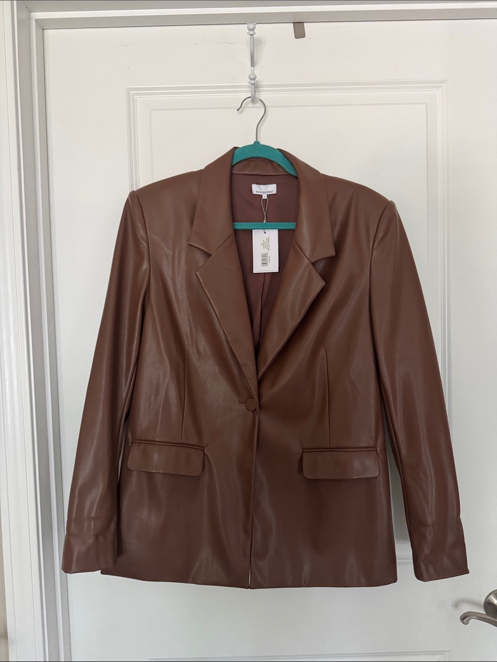 WeWoreWhat Brown Faux Leather Blazer